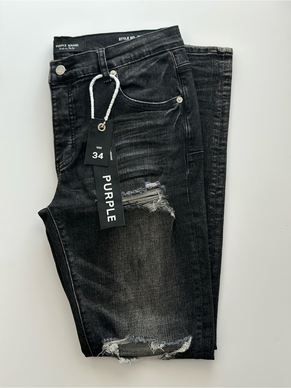 NEW Purple Brand Black Distressed Stretch Skinny Jeans Size 34